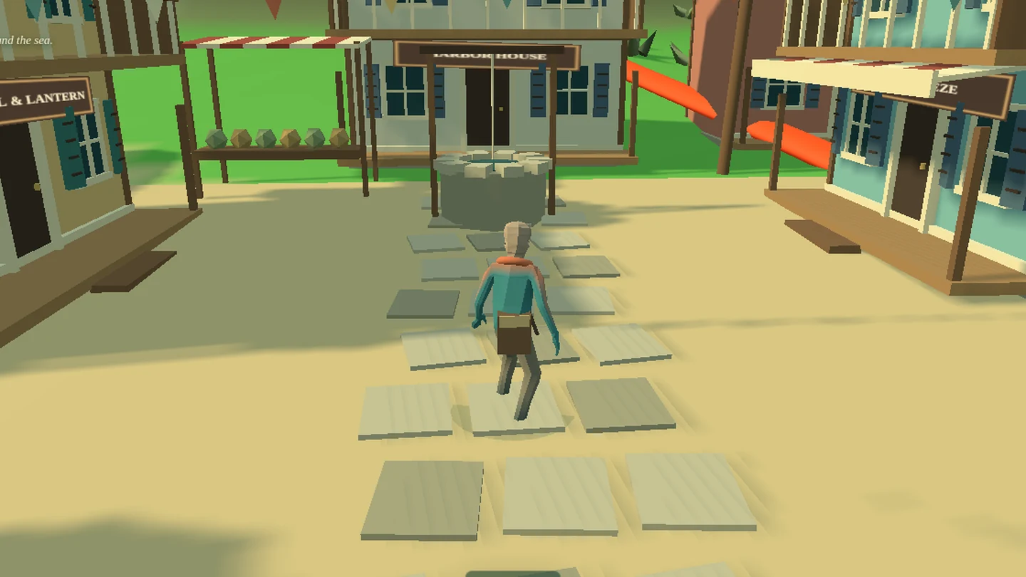 An explorer in Tropical’s colorful Saltwind Harbor square